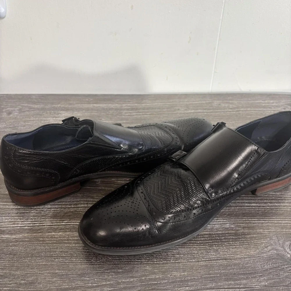 Stacy Adams Shoes Mens Size 10 Black Leather Monk Strap Wingtip Dress 25239-001